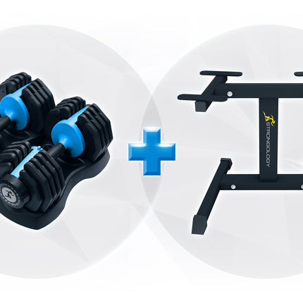 Strongology Urban25 Blue Adjustable Dumbbell Pair with Free Durable Steel Adjustable Urban25 Dumbbell Floor Stand