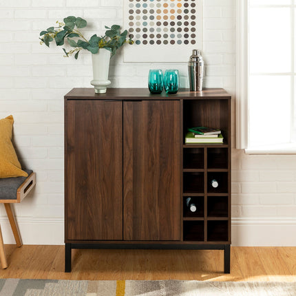 Centurion Supports VILANO Walnut 8-Bottle Wine Storage and 3-Row Glass Holder Modern Bar Kitchen Cabinet Buffet