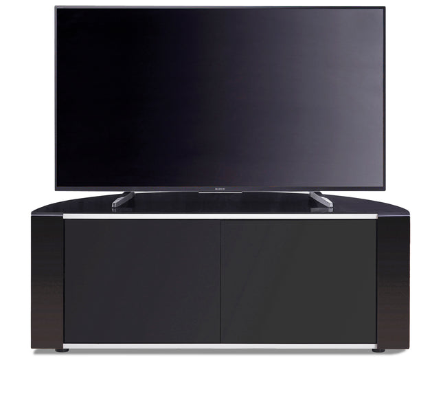 MDA Designs Sirius 1200 Remote Friendly Beam Thru Glass Door Gloss Black with Black Front Profiles up to 55" LCD/Plasma/LED Cabinet TV Stand