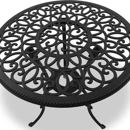 Centurion Supports BANGUI Black Luxurious Garden and Patio Table and 4 Large Chairs with Armrests Cast Aluminium Bistro Set