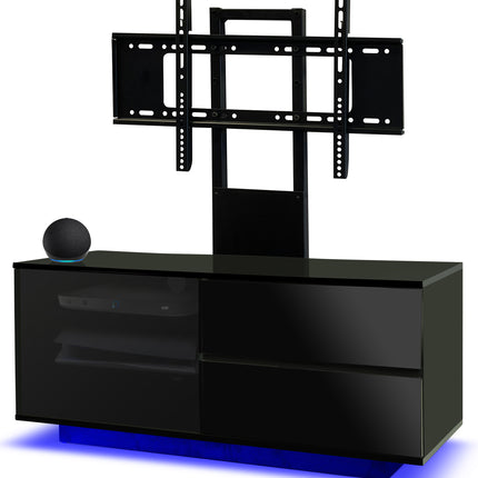 Centurion Supports Gallus Ultra Gloss Black with 2-Black Drawers and 3-Shelves 32"-55" LED/LCD/Plasma Cabinet TV Stand with 16 colour LED Lights and Mounting Arm