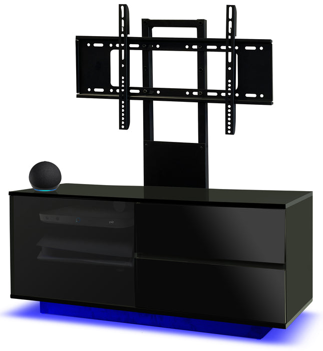 Centurion Supports Gallus Ultra Gloss Black with Black Drawers and 3-Shelves 32"-55" LED/LCD/Plasma Cabinet TV Stand with 16 colour LED Lights and Mounting Arm
