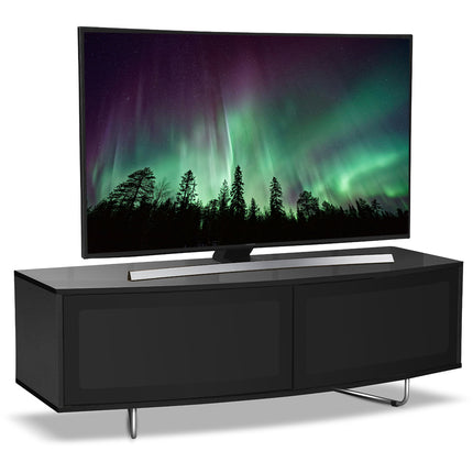 Centurion Supports Caru Gloss Black Beam-Thru Remote Friendly Super-Contemporary "D" Shape Design 32"-65" LED/OLED/LCD TV Cabinet