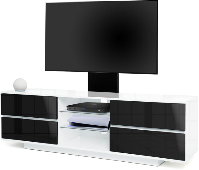 Centurion Supports Avitus Gloss White with 4-Black Drawers and 3-Shelves up to 65" LED, LCD, Plasma TV Stand with Mounting Arm