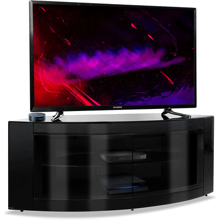 Centurion Supports PANGEA Gloss Black Beam-Thru Curved Tru-Corner 32"-50" TV Cabinet - Grade A