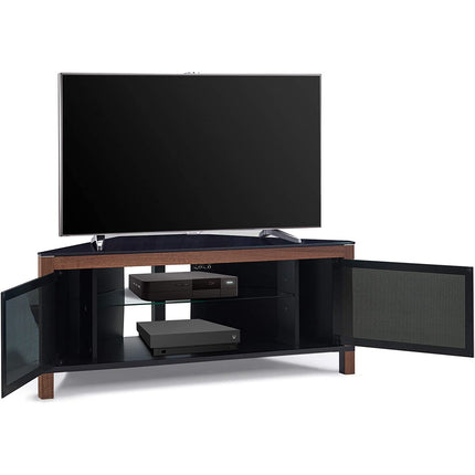 MDA Designs VOLANS Tru-Corner Remote Friendly Doors Walnut/Black Reversible Panel LCD/Plasma/LED TV up to 42" Corner TV Cabinet - Grade A