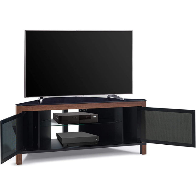 MDA Designs VOLANS Tru-Corner Remote Friendly Doors Walnut/Black Reversible Panel LCD/Plasma/LED TV up to 42" Corner TV Cabinet - Grade A