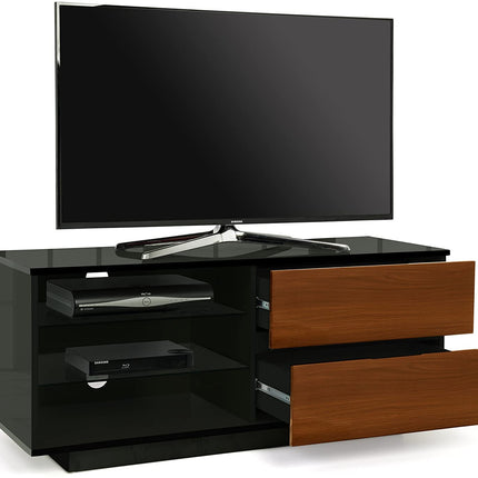 Centurion Supports GALLUS High Gloss Black with 2-Walnut Drawers for 32"-55" LED/OLED/LCD TV Cabinet - Fully Assembled