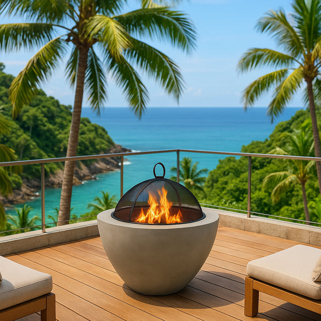 Centurion Supports Fireology DIABLO Light Grey Contemporary Garden and Patio Heater Fire Pit and Barbecue with Concrete Stone-Effect Finish - Fully Assembled