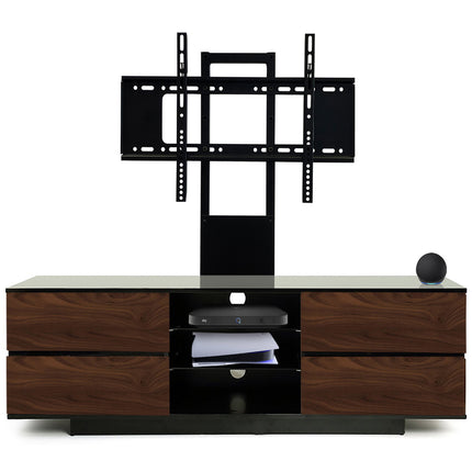 Homeology Avitus Gloss Black with 4-Walnut Drawers and 3-Shelves up to 65" LED/LCD/Plasma TV Stand with Mounting Arm