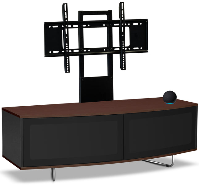 Centurion Supports Caru Black Walnut Beam-Thru Remote Friendly Super-Contemporary D Shape Design 32"-65" LED/OLED/LCD TV Cabinet with Mounting Arm