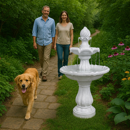 MDA Designs Aruna Elegant 3-Tier Outdoor Water Fountain Self-Contained Stunning Garden Feature with Cascading Waterfall