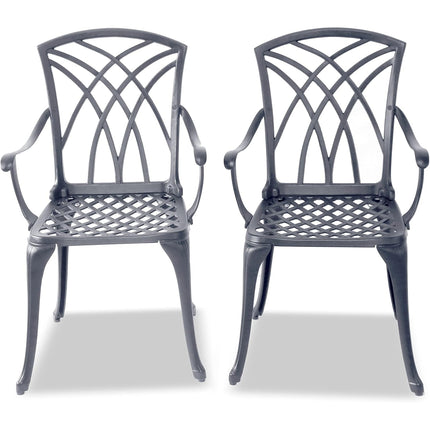 Centurion Supports Oshowa 2-Large Garden & Patio Bistro Chairs with Armrests in Cast Aluminium Grey - Grade A