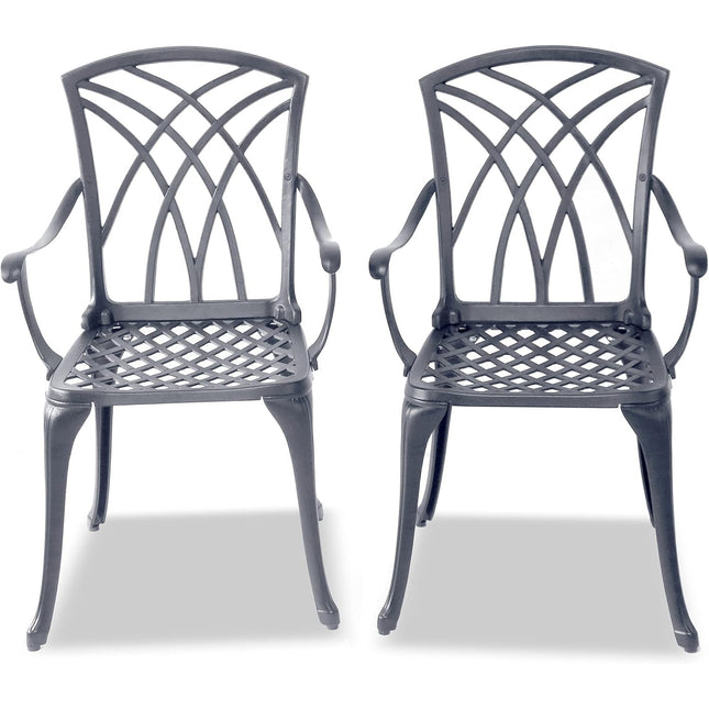 Centurion Supports Oshowa 2-Large Garden & Patio Bistro Chairs with Armrests in Cast Aluminium Grey - Grade A