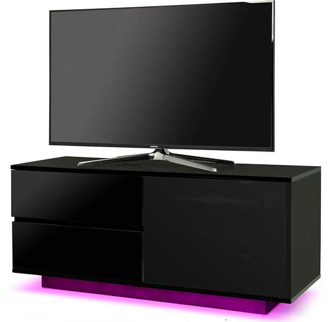 Centurion Supports Gallus ULTRA Remote Friendly Beam-Thru Gloss Black with 2-Black Drawers 32"-55" LED/OLED/LCD TV Cabinet with 16 colour LED Lights