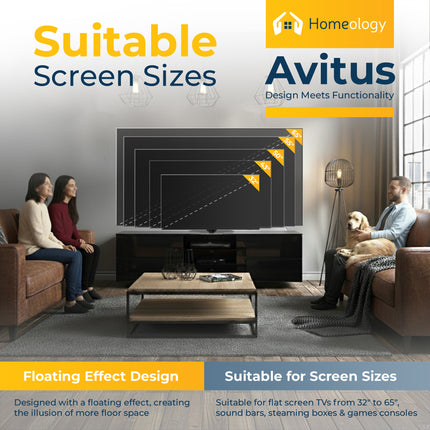 Homeology Avitus High Gloss Black with 4-Black Drawers & 3-Shelf 32"-65" LED/OLED/LCD TV Cabinet - Fully Assembled