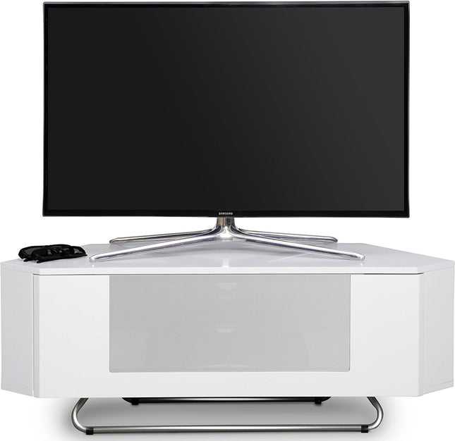 Centurion Supports Hampshire Corner-Friendly Gloss White with White Beam-Thru Remote Friendly Door 26"-50" Flat Screen TV Cabinet