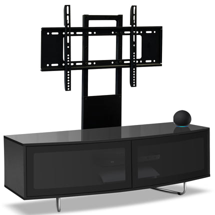Centurion Supports Caru Gloss Black Beam-Thru Remote Friendly Super-Contemporary "D" Shape Design 32"-65" LED/OLED/LCD TV Cabinet with Mounting Arm