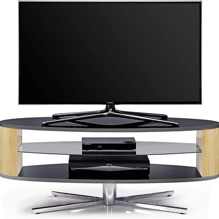 MDA Designs Orbit 1100BO Gloss Black TV Stand with Oak Elliptic Sides for Flat Screen TVs up to 55"