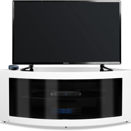 Centurion Supports PANGEA Gloss White Beam-Thru Curved Tru-Corner 32"-50" TV Cabinet - Grade A
