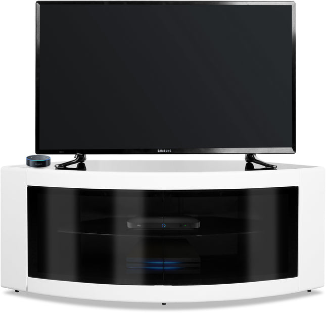 Centurion Supports PANGEA Gloss White Beam-Thru Curved Tru-Corner 32"-50" TV Cabinet - Grade A