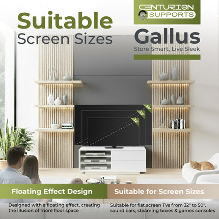 Centurion Supports Gallus Gloss White TV Stand with 2 Drawers and 3-Shelves Modern Entertainment Unit for TVs up to 55 Inch - Grade A