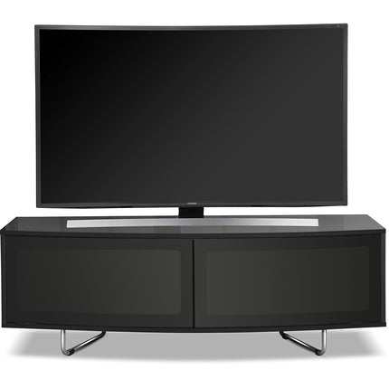 Centurion Supports Caru Gloss Black Beam-Thru Remote Friendly Super-Contemporary "D" Shape Design 32"-65" LED/OLED/LCD TV Cabinet