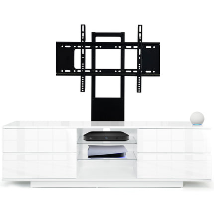 Homeology Avitus Premium High Gloss White with 4-White Drawers and 3-Shelf up to 65" LED/OLED/LCD TV Cabinet with Mounting Arm