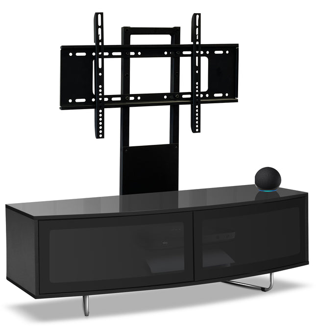 Centurion Supports Caru Gloss Black Beam-Thru Remote Friendly Super-Contemporary "D" Shape Design 32"-65" LED/OLED/LCD TV Cabinet with Mounting Arm