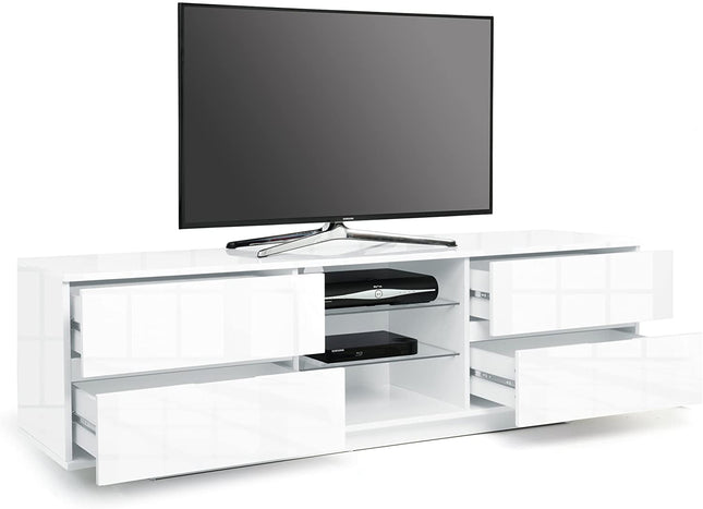 Homeology Avitus Premium High Gloss White with 4-White Drawers and 3-Shelf 32"-65" LED/OLED/LCD TV Cabinet