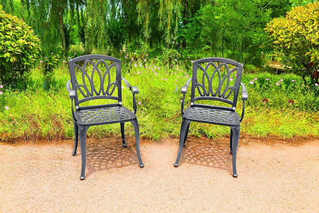 Centurion Supports Positano 2-Large Garden and Patio Bistro Chairs with Armrests in Cast Aluminium Grey - Grade A