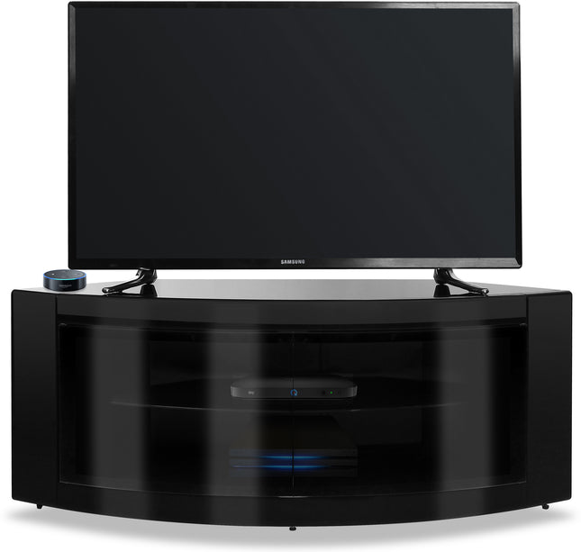 Centurion Supports PANGEA Gloss Black Beam-Thru Curved Tru-Corner 32"-50" TV Cabinet - Grade A