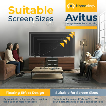 Homeology Avitus Premium Walnut with 4-Walnut Drawers and 3-Shelf 32"-65" LED/OLED/LCD TV Cabinet - Fully Assembled