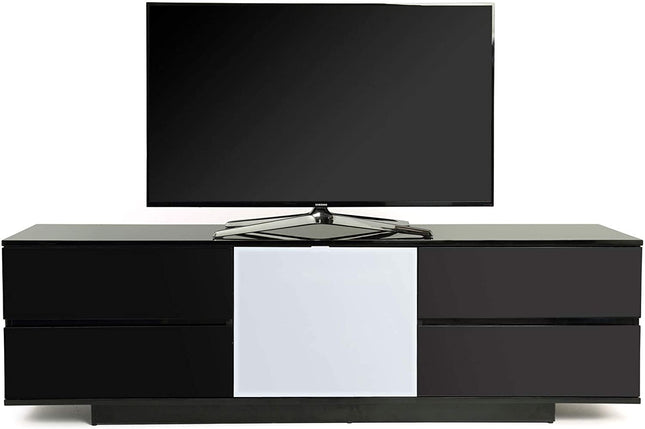 Centurion Supports AVITUS ULTRA Remote Friendly Beam-Thru Premium Black with 4-Black Drawers 32"-65" Flat Screen TV Cabinet
