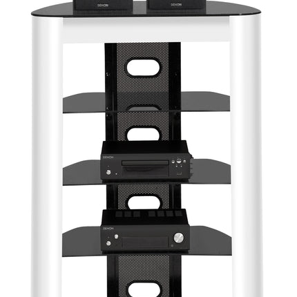 Centurion Supports ZINNIA 5-Tier Black Glass Shelves with Gloss White Fascia Entertainment Media Audio Rack - Grade A
