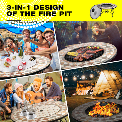 Centurion Supports Fireology KENNOCHA Extravagant Garden and Patio Heater Fire Pit Brazier, Coffee Table, Barbecue and Ice Bucket - Marble Finish