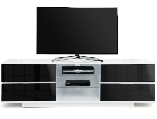 Centurion Supports Avitus Gloss White with 4-Black Drawers and 3-Shelves up to 65" Flat Screen TV Stand