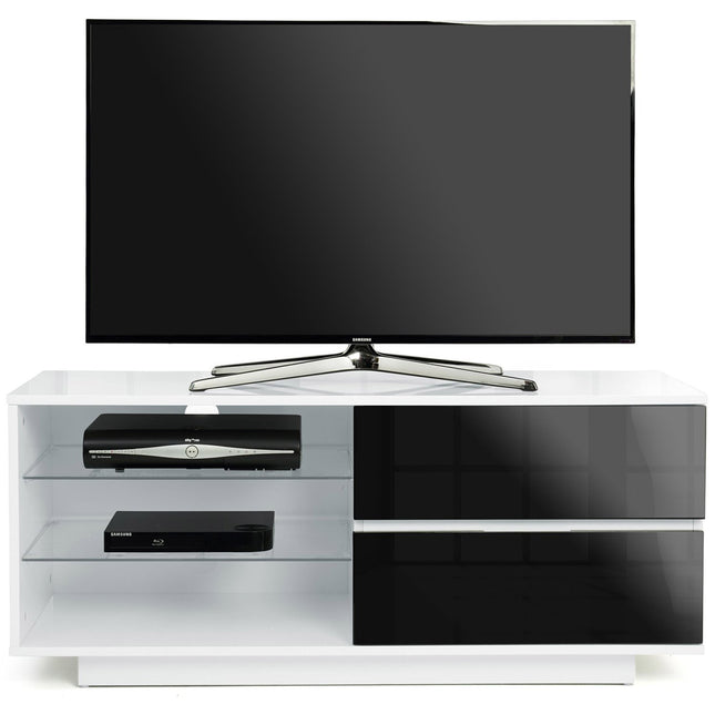 Centurion Supports Gallus High Gloss White with 2-Gloss Black Drawers and 3-Shelf 32"-55" LED/OLED/LCD TV Cabinet