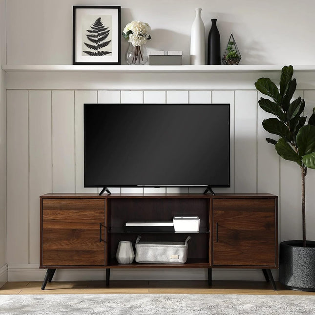 Homeology PORTOBELLO Luxury Walnut Dual Compartment Storage 6-Shelf up to 65" Flat Screen TV Cabinet