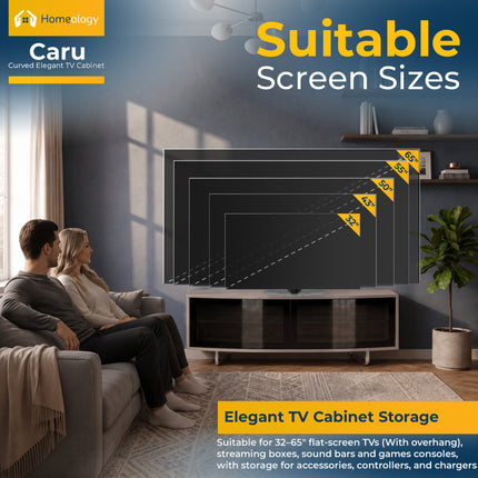 Homeology CARU Greige Remote Friendly Super-Contemporary "D" Shape Design 32"-65" Flat Screen TV Cabinet