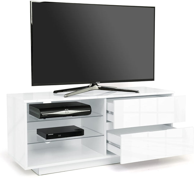 Centurion Supports Gallus Gloss White TV Stand with 2-White Drawers and 3-Shelves TV Cabinet - Grade A