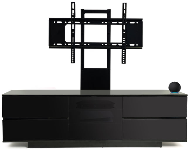 Centurion Supports AVITUS ULTRA Gloss Black Remote Friendly BeamThru Door with 4-Drawers up to 65" Flat Screen TV Cabinet with Mounting Arm