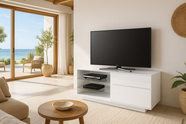 Centurion Supports Gallus Gloss White TV Stand with 2 Drawers and 3-Shelves Modern Entertainment Unit for TVs up to 55 Inch