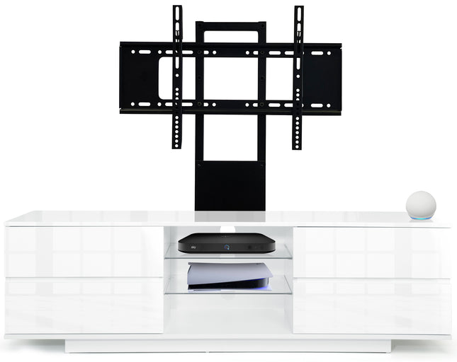 Centurion Supports Avitus Gloss White with 4-White Drawers and 3-Shelves up to 65" LED, LCD, Plasma TV Stand with Mounting Arm