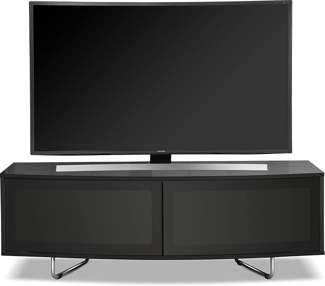 Centurion Supports Caru Gloss Black Beam-Thru Remote Friendly Super-Contemporary "D" Shape Design 32"-65" LED/OLED/LCD TV Cabinet - Grade A