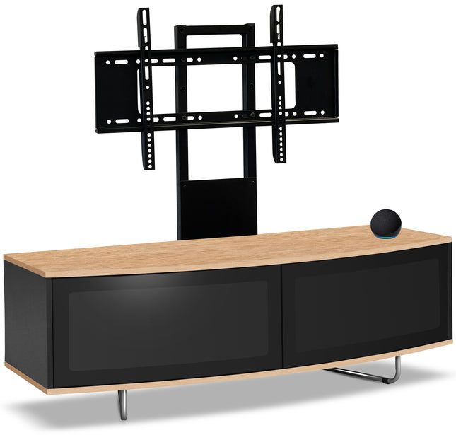 Centurion Supports Caru Black Oak Beam-Thru Remote Friendly Super-Contemporary D Shape Design 32"-65" LED/OLED/LCD TV Cabinet with Mounting Arm