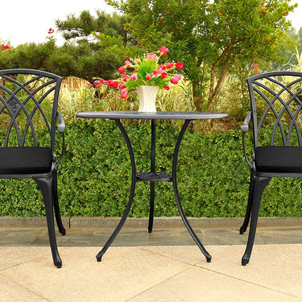 Centurion Supports OSHOWA Garden and Patio Table and 2 Large Chairs with Armrests Cast Aluminium Bistro Set - Black Cushions