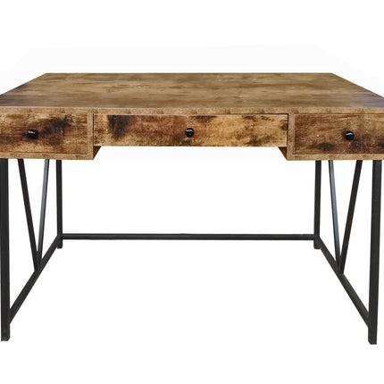 MDA Designs Belleterre Home Office Study Rustic Design Ergonomic Desk Table Workstation with 3 Drawers Nutmeg Black - Grade A