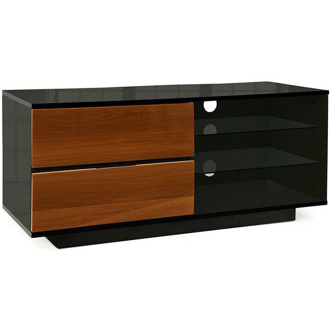 Centurion Supports Gallus Gloss Black with 2-Walnut Drawers and 3-Shelf 32"-55" LED/LCD/Plasma Cabinet TV Stand