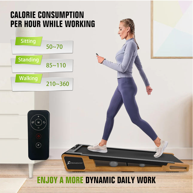 Strongology INCLINO Light Walnut Wood Finish Luxury Home and Office Quiet 560W Adjustable Speed 5° Incline Bluetooth Treadmill with LED Display - Fully Assembled - Grade A